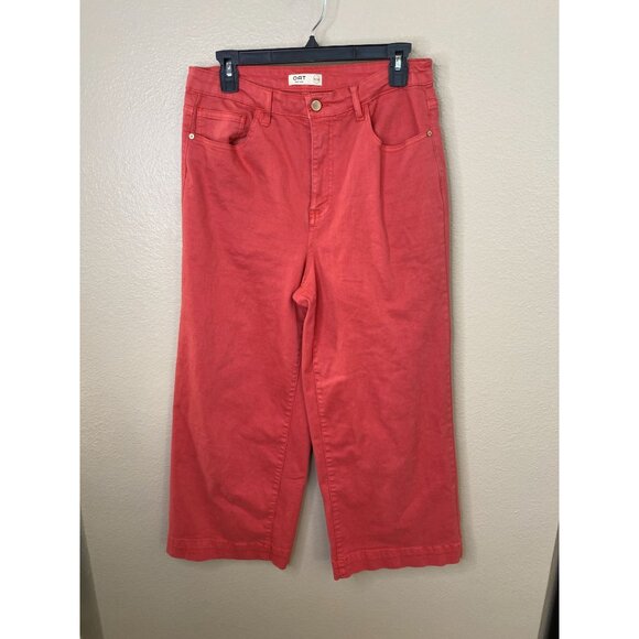 OAT New York Wide-Leg Cropped Pants Coral Pink 10/30 Cotton Blend Comfort Fit - Picture 2 of 8